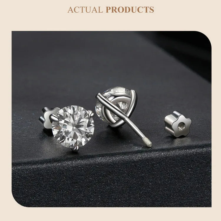 Moissanite 1Ct Round Stud Earrings Screw Back Platinum Plated S925 Minimalist BandsCo Straps