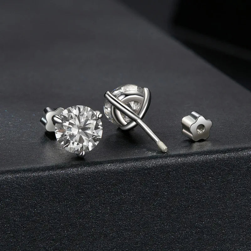 Moissanite 1Ct Round Stud Earrings Screw Back Platinum Plated S925 Minimalist BandsCo Straps