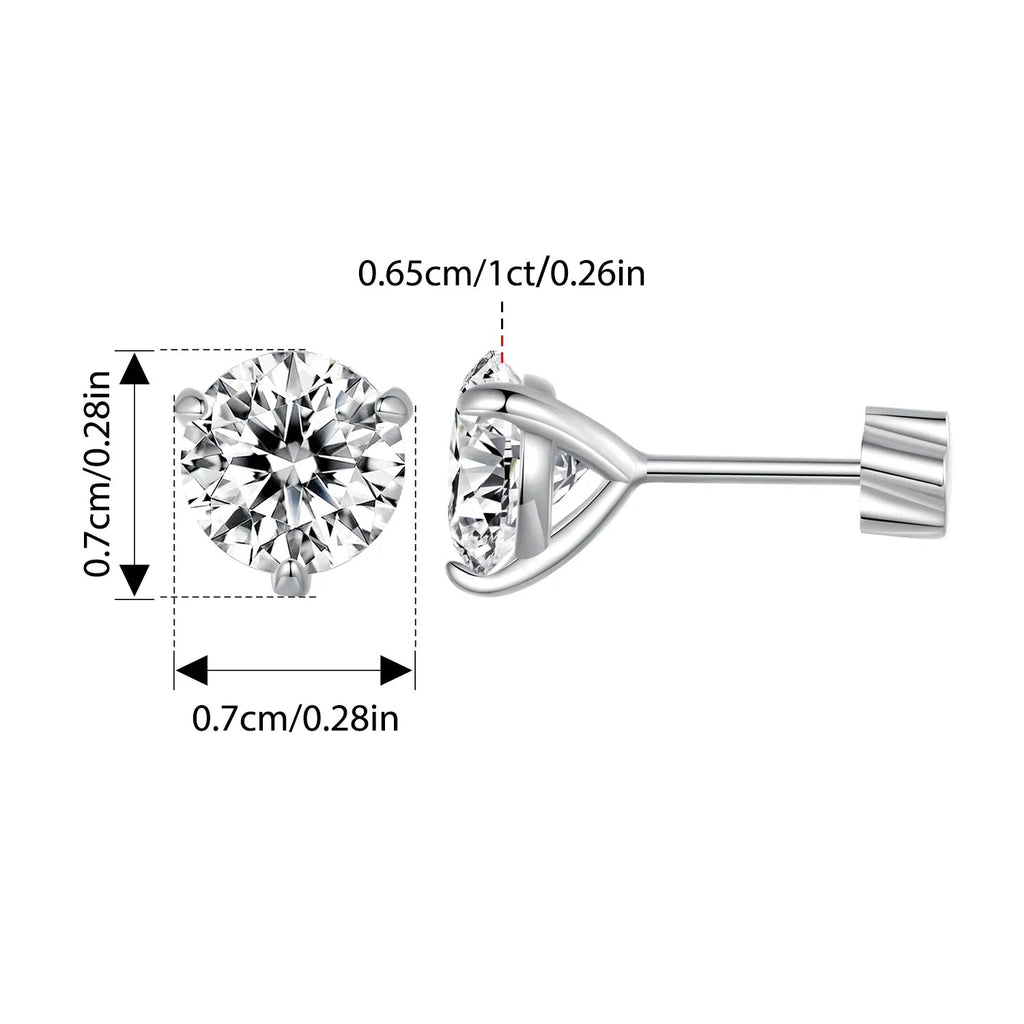 Moissanite 1Ct Round Stud Earrings Screw Back Platinum Plated S925 Minimalist BandsCo Straps