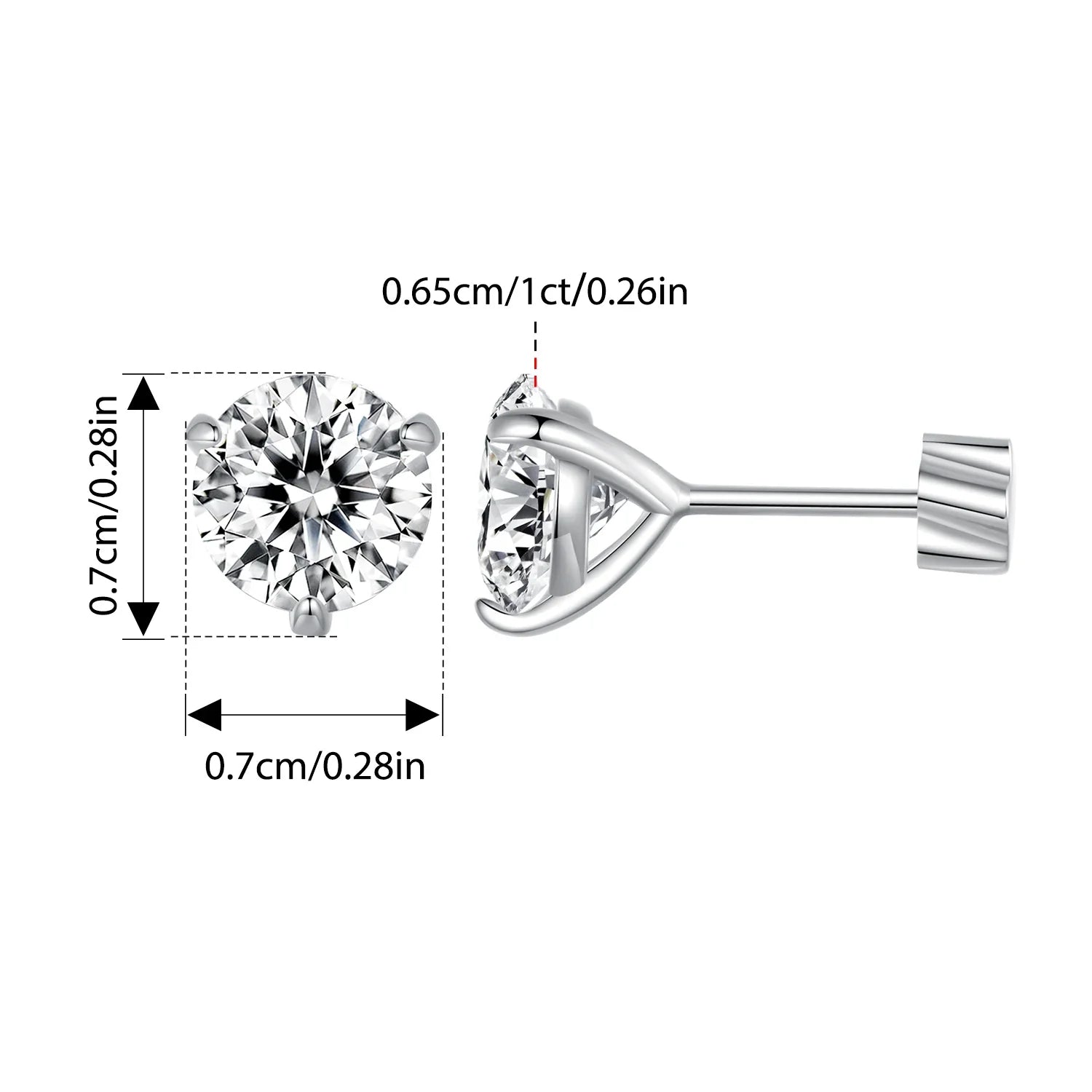 Moissanite 1Ct Round Stud Earrings Screw Back Platinum Plated S925 Minimalist BandsCo Straps
