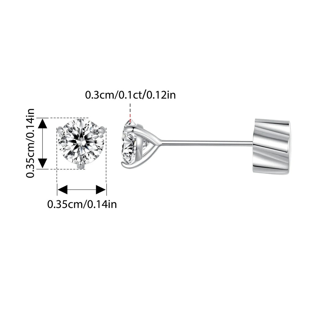 Moissanite 1Ct Round Stud Earrings Screw Back Platinum Plated S925 Minimalist BandsCo Straps