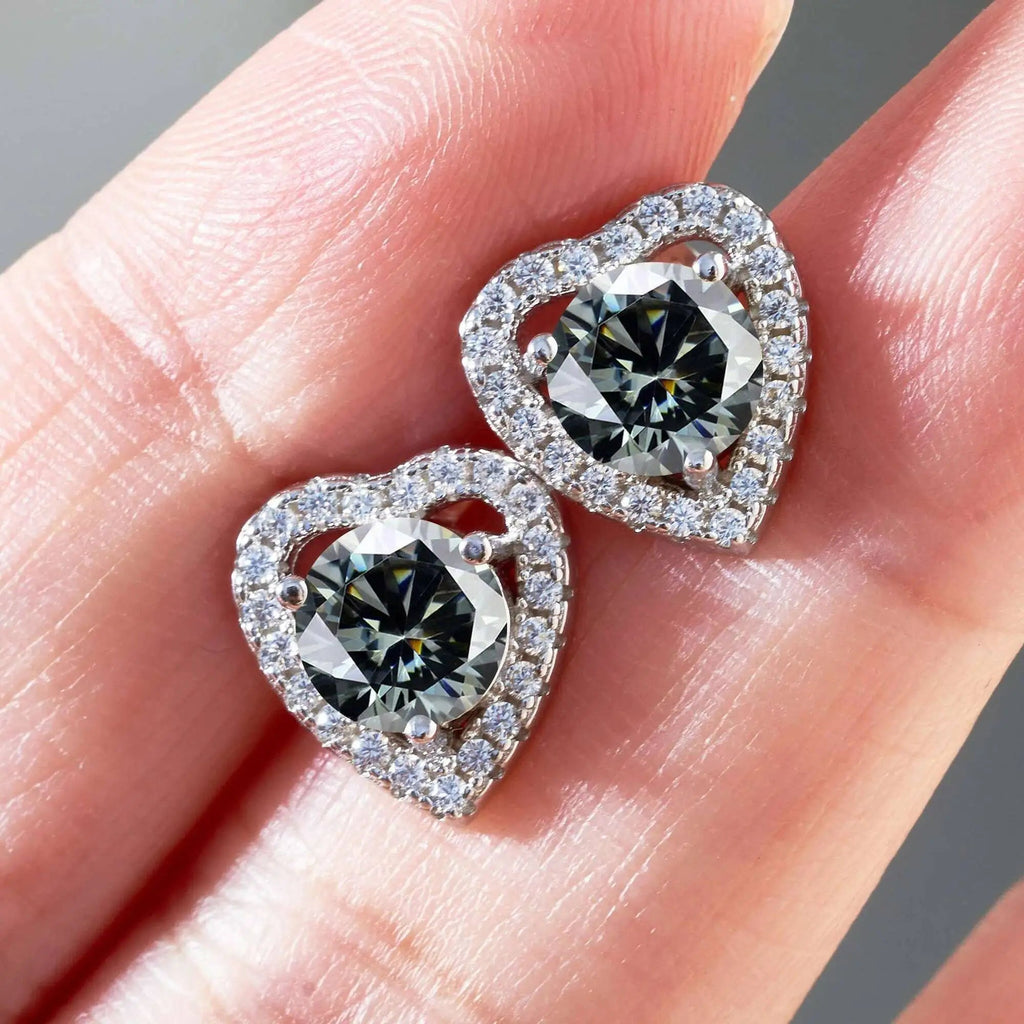 Moissanite 2ctw D Color Heart Stud Earrings 1ct Each 925 Sterling Silver BandsCo Straps