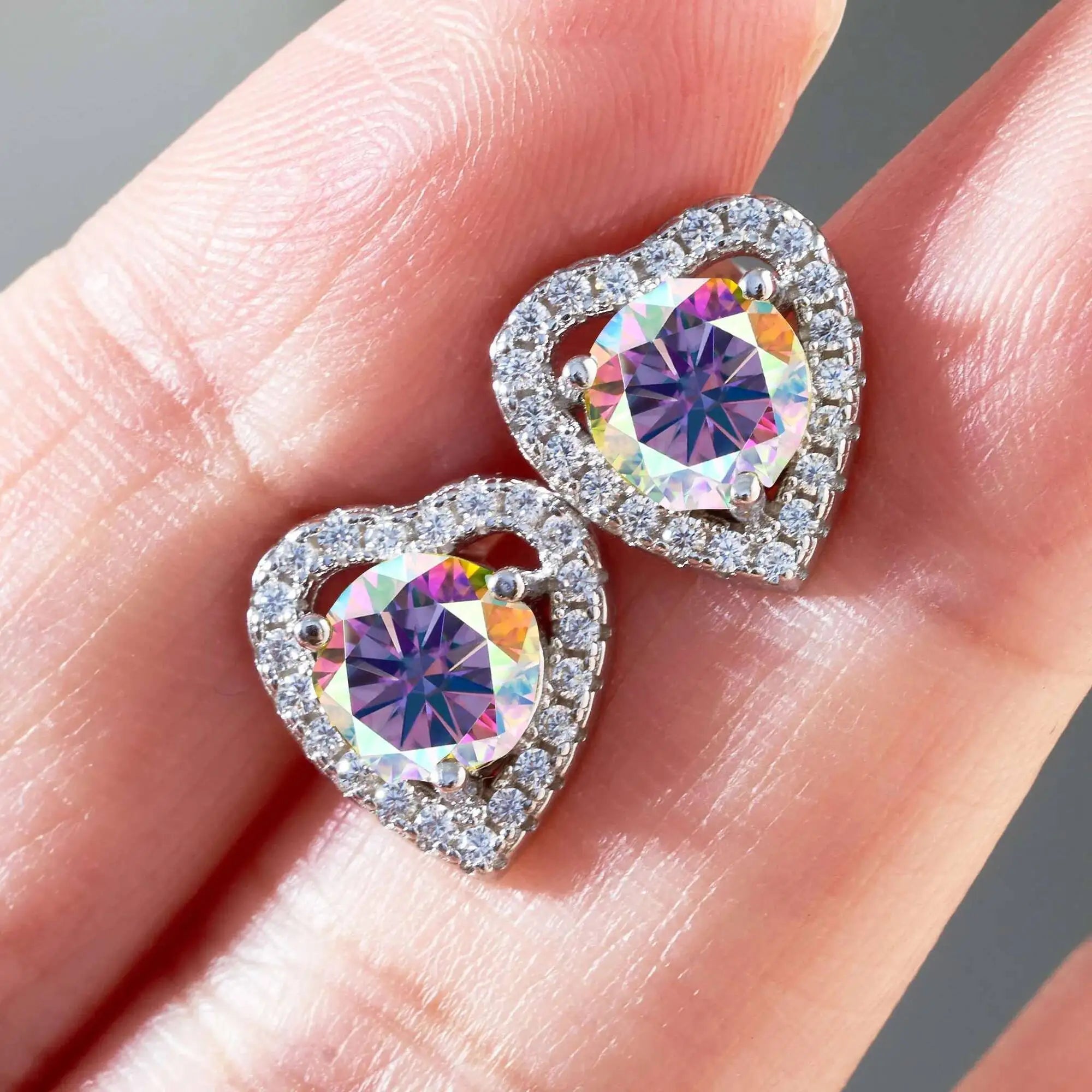 Moissanite 2ctw D Color Heart Stud Earrings 1ct Each 925 Sterling Silver BandsCo Straps
