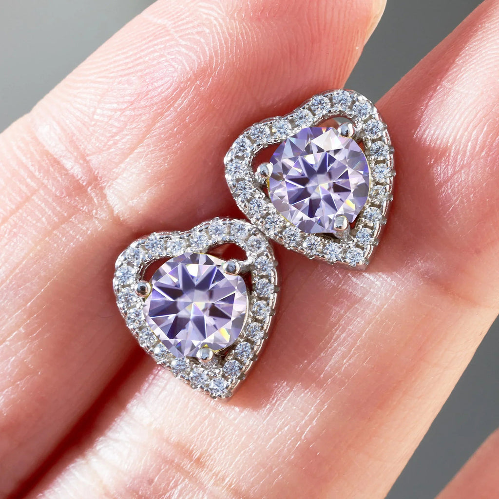 Moissanite 2ctw D Color Heart Stud Earrings 1ct Each 925 Sterling Silver BandsCo Straps