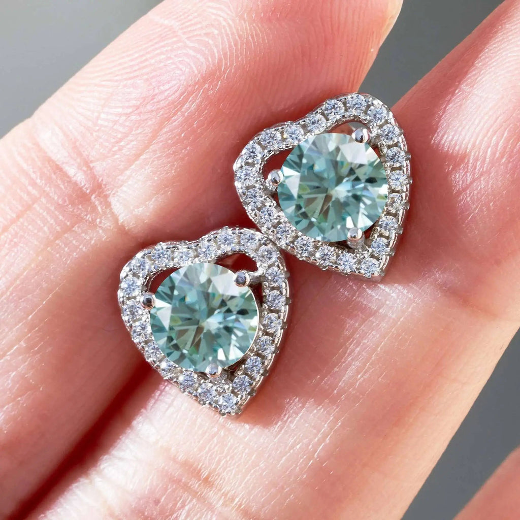 Moissanite 2ctw D Color Heart Stud Earrings 1ct Each 925 Sterling Silver BandsCo Straps