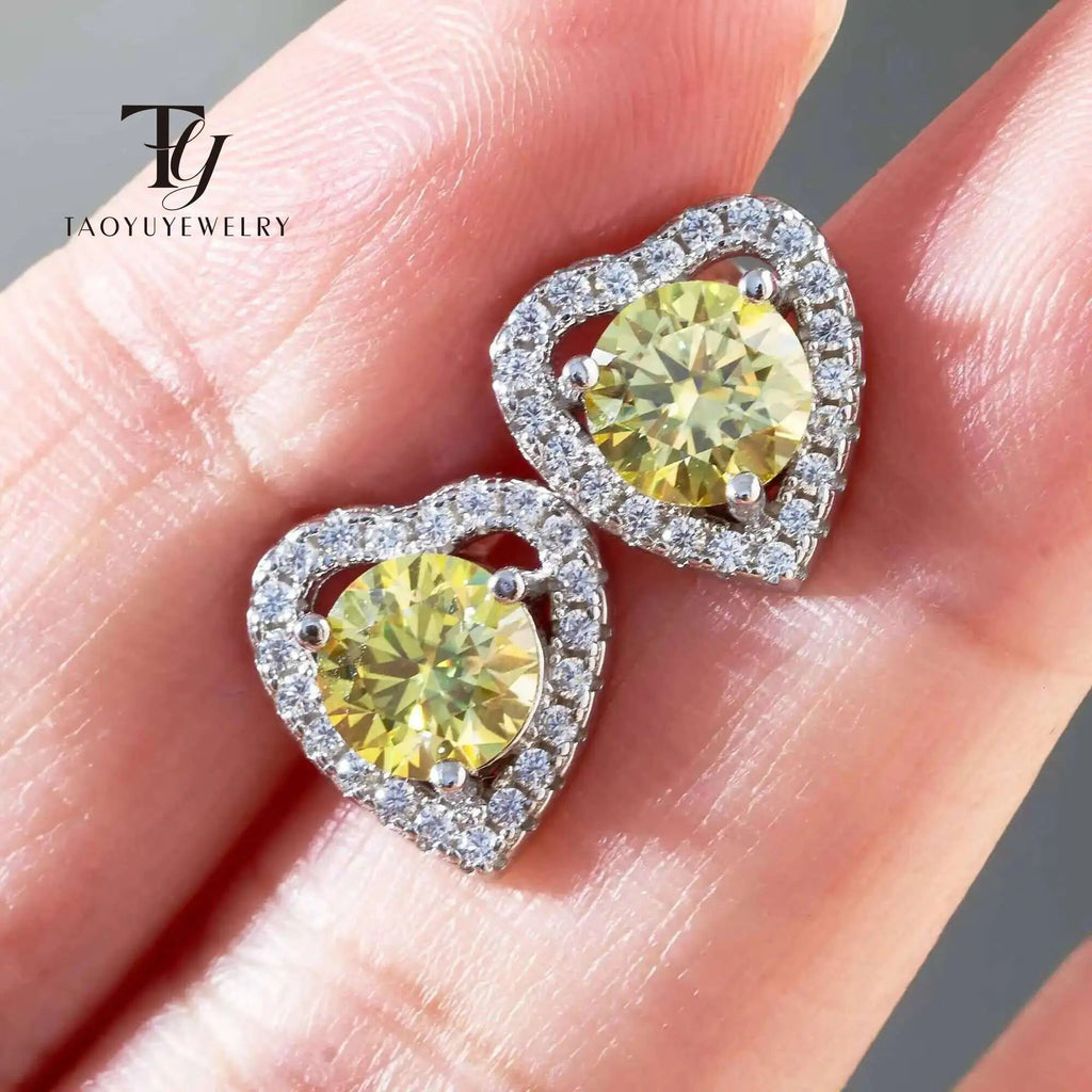 Moissanite 2ctw D Color Heart Stud Earrings 1ct Each 925 Sterling Silver BandsCo Straps