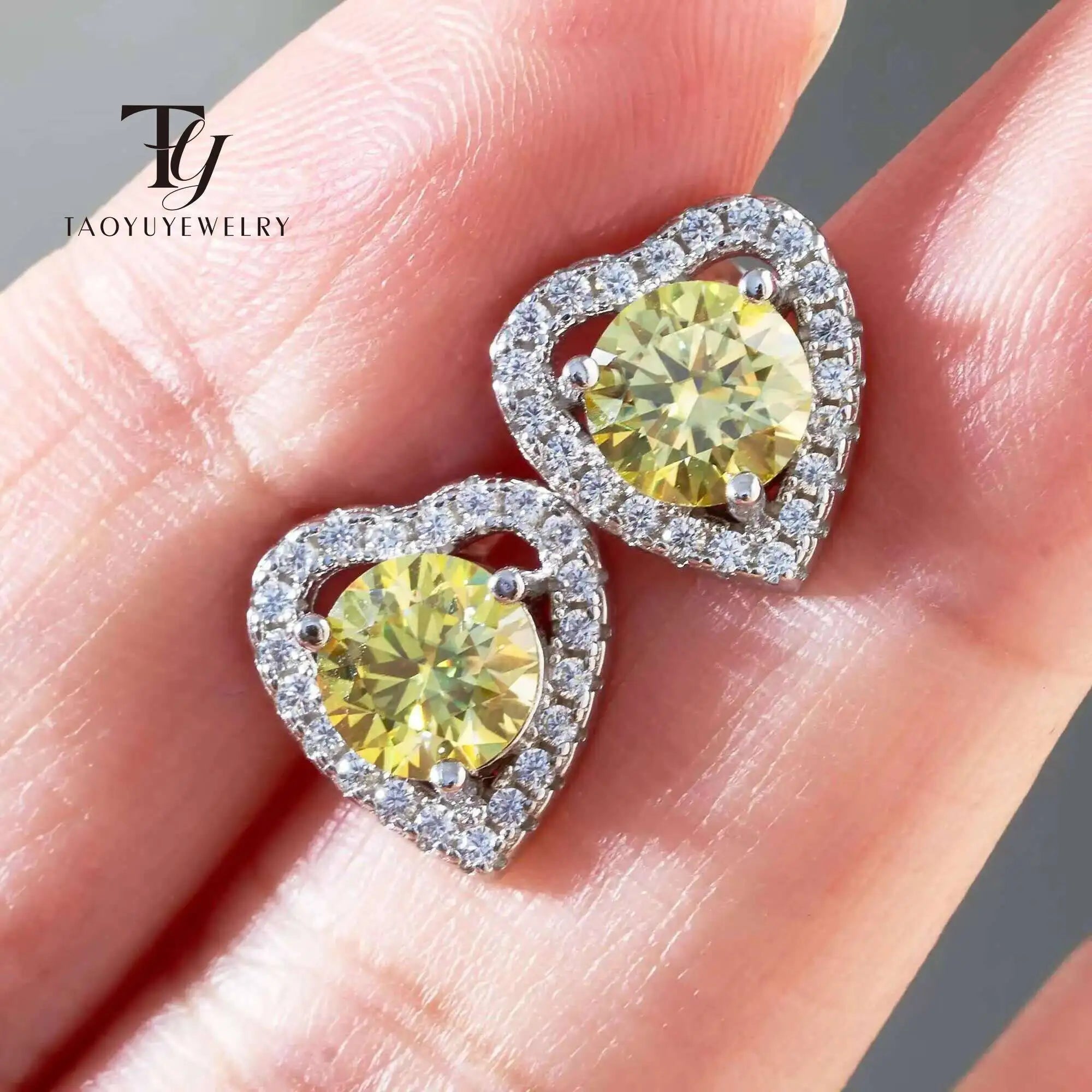 Moissanite 2ctw D Color Heart Stud Earrings 1ct Each 925 Sterling Silver BandsCo Straps