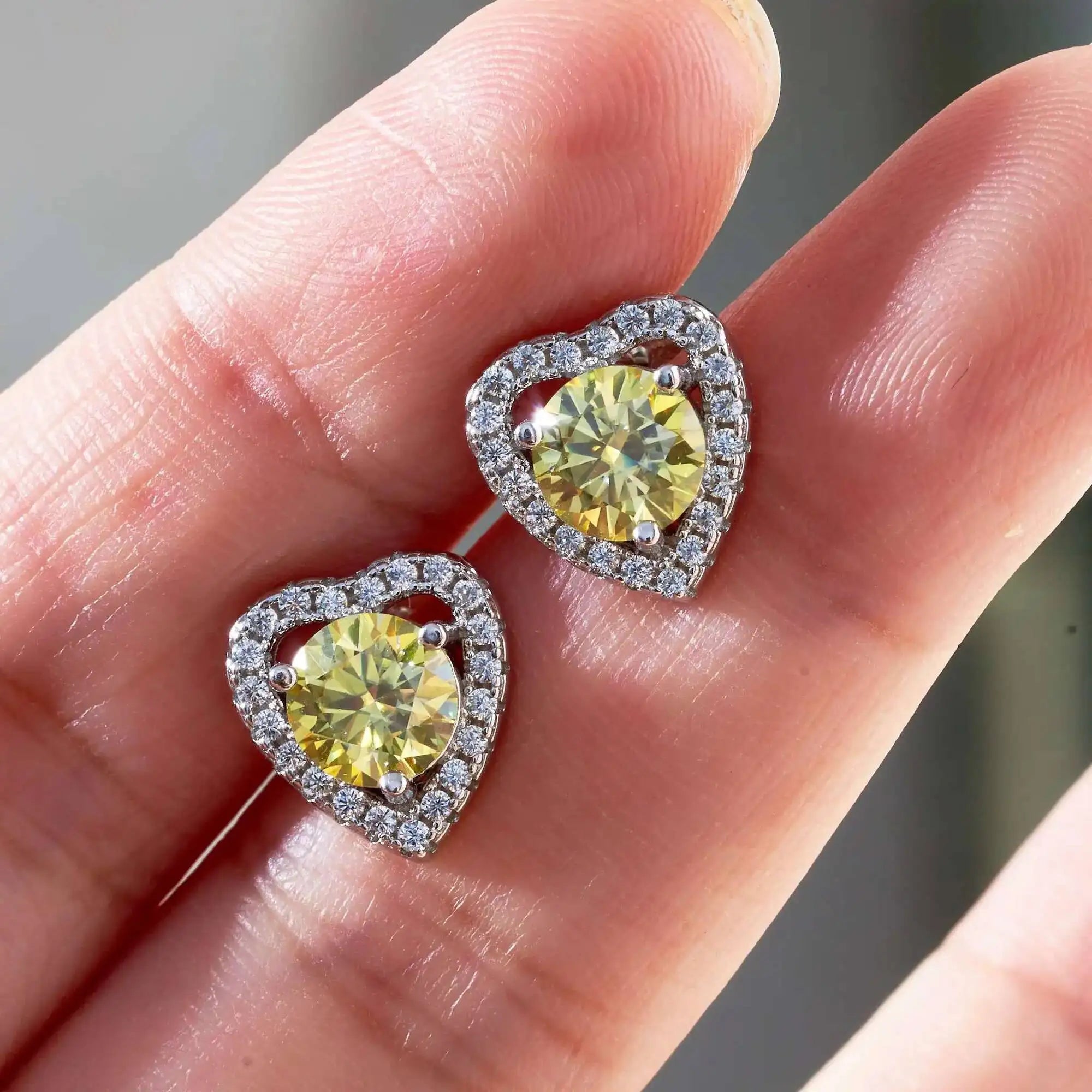 Moissanite 2ctw D Color Heart Stud Earrings 1ct Each 925 Sterling Silver BandsCo Straps