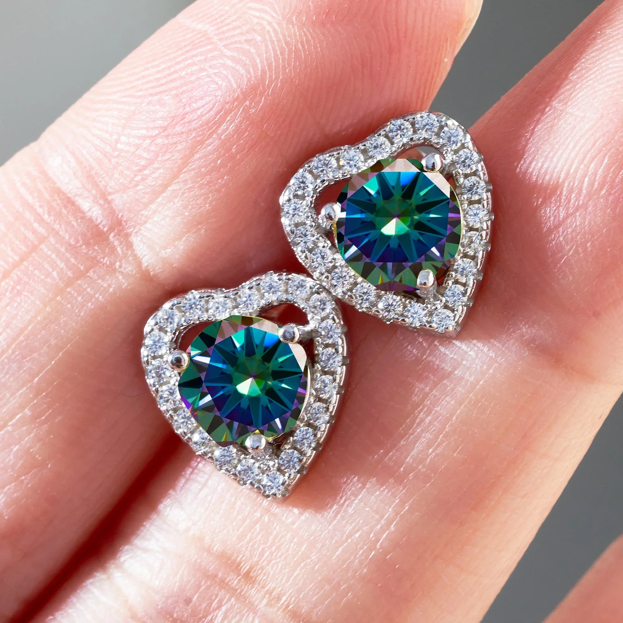 Moissanite 2ctw D Color Heart Stud Earrings 1ct Each 925 Sterling Silver BandsCo Straps