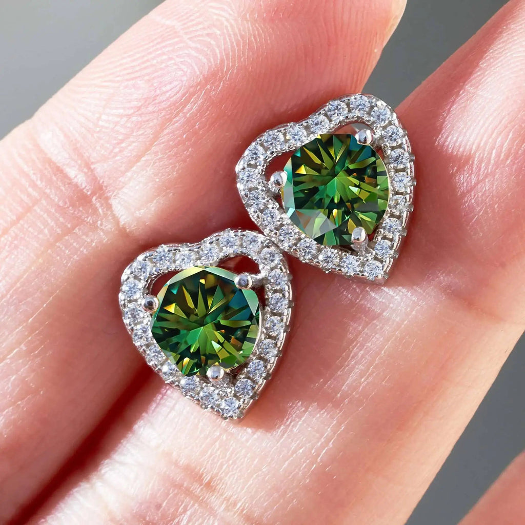 Moissanite 2ctw D Color Heart Stud Earrings 1ct Each 925 Sterling Silver BandsCo Straps