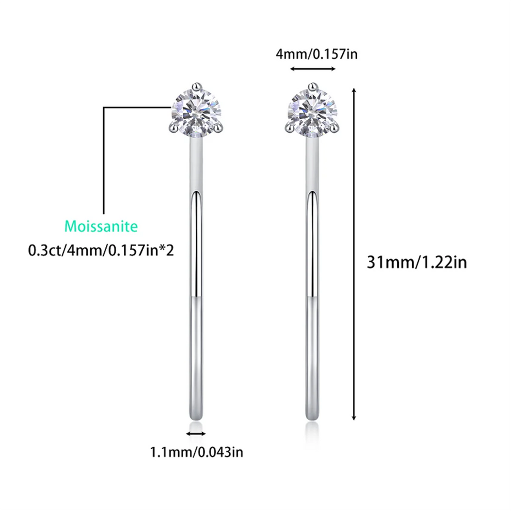 Moissanite 4mm D Color Hoop Earrings 2pc 925 Sterling Silver White Gold BandsCo Straps