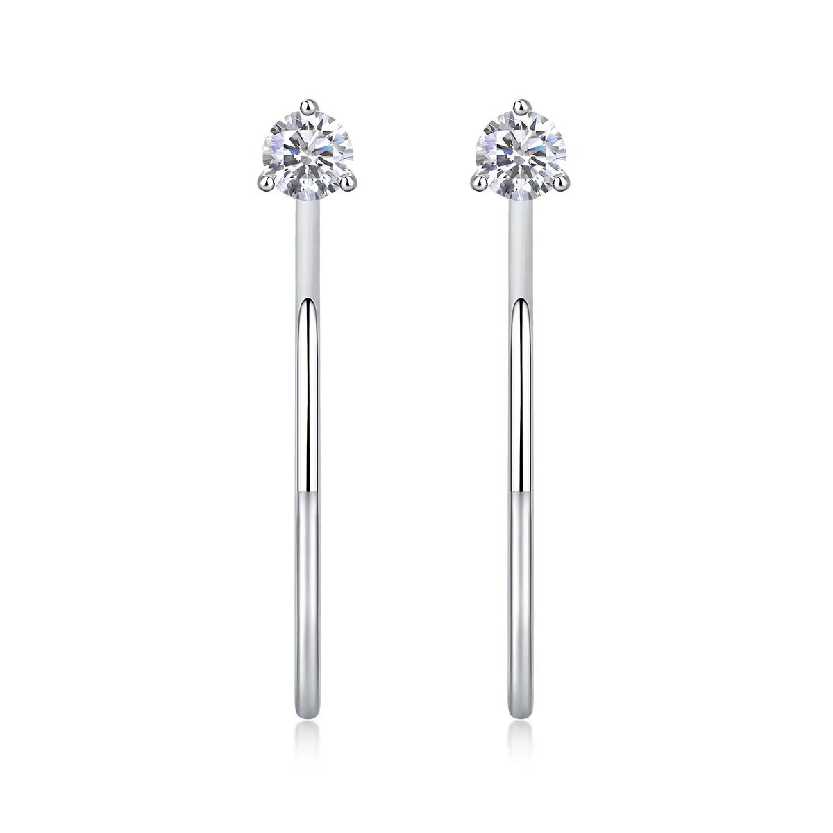 Moissanite 4mm D Color Hoop Earrings 2pc 925 Sterling Silver White Gold BandsCo Straps