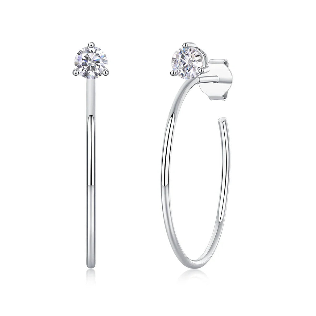 Moissanite 4mm D Color Hoop Earrings 2pc 925 Sterling Silver White Gold BandsCo Straps
