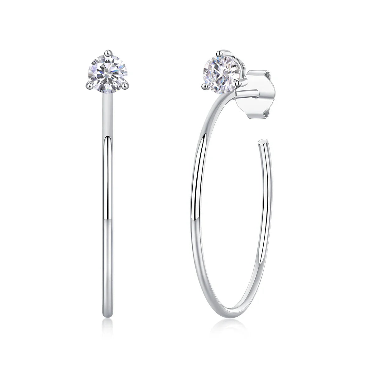 Moissanite 4mm D Color Hoop Earrings 2pc 925 Sterling Silver White Gold BandsCo Straps