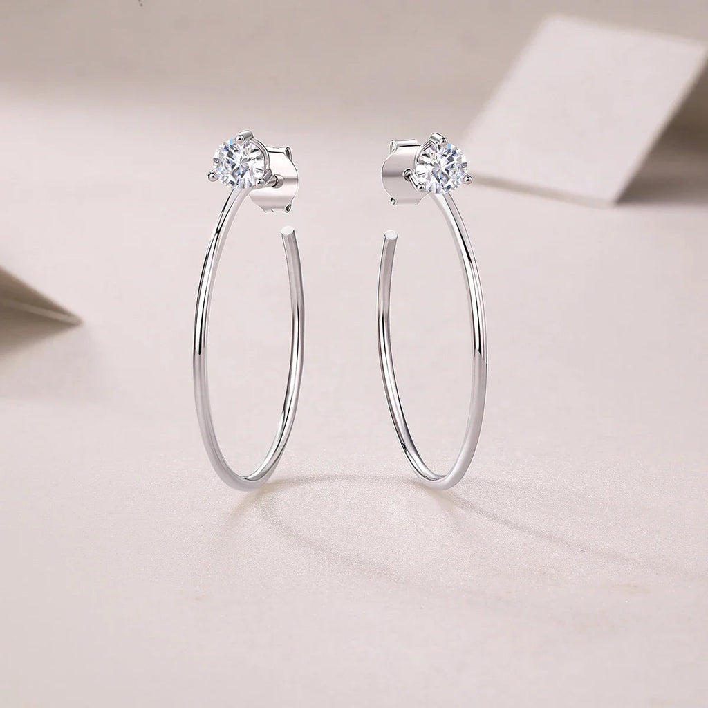 Moissanite 4mm D Color Hoop Earrings 2pc 925 Sterling Silver White Gold BandsCo Straps