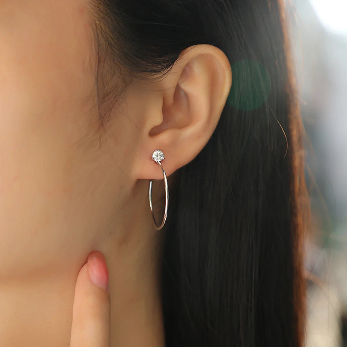 Moissanite 4mm D Color Hoop Earrings 2pc 925 Sterling Silver White Gold BandsCo Straps