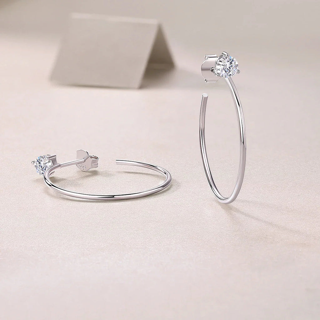 Moissanite 4mm D Color Hoop Earrings 2pc 925 Sterling Silver White Gold BandsCo Straps