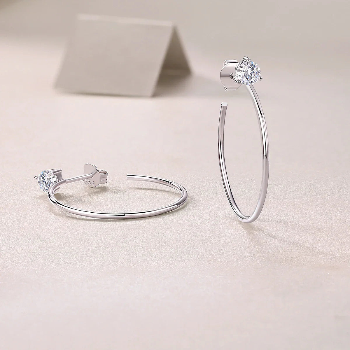 Moissanite 4mm D Color Hoop Earrings 2pc 925 Sterling Silver White Gold BandsCo Straps