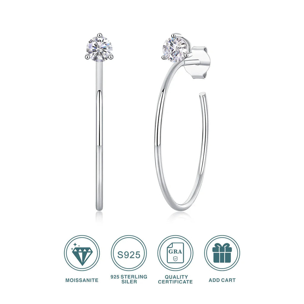 Moissanite 4mm D Color Hoop Earrings 2pc 925 Sterling Silver White Gold BandsCo Straps