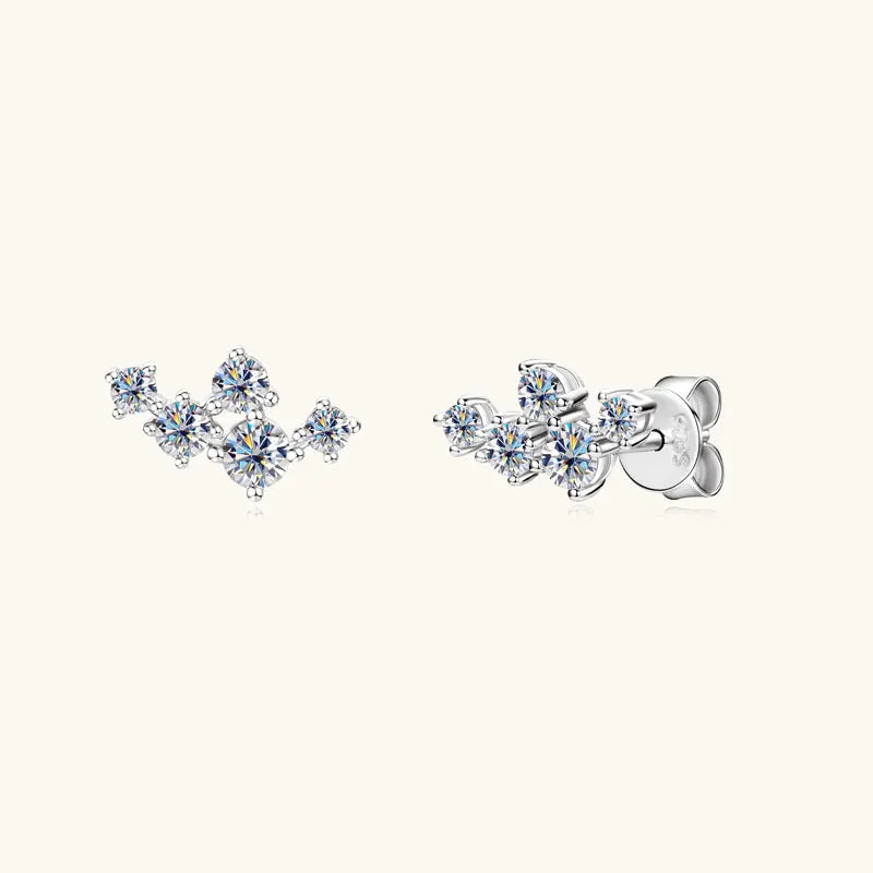 Moissanite 5-Stone D VVS1 Stud Earrings 925 Sterling Silver Push-Back Sparkling Women's Jewelry BandsCo Straps