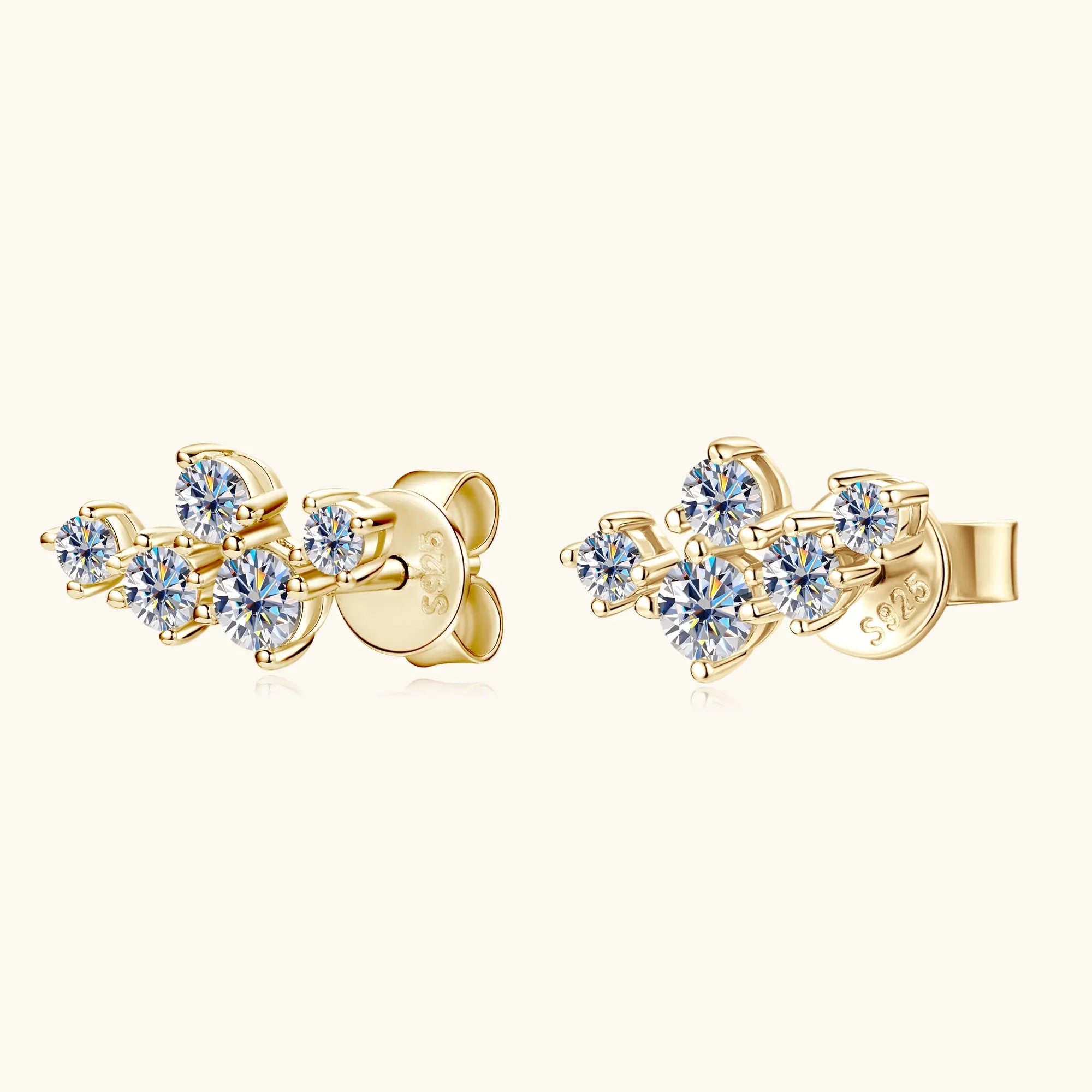 Moissanite 5-Stone D VVS1 Stud Earrings 925 Sterling Silver Push-Back Sparkling Women's Jewelry BandsCo Straps