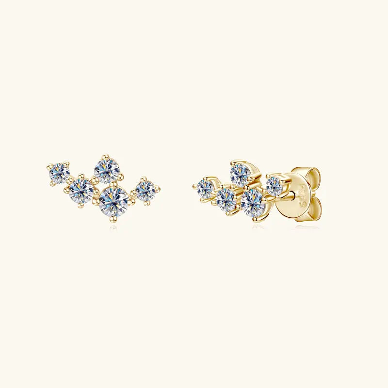 Moissanite 5-Stone D VVS1 Stud Earrings 925 Sterling Silver Push-Back Sparkling Women's Jewelry BandsCo Straps