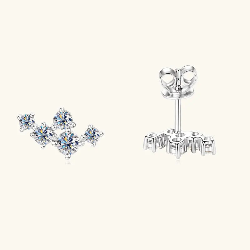Moissanite 5-Stone D VVS1 Stud Earrings 925 Sterling Silver Push-Back Sparkling Women's Jewelry BandsCo Straps