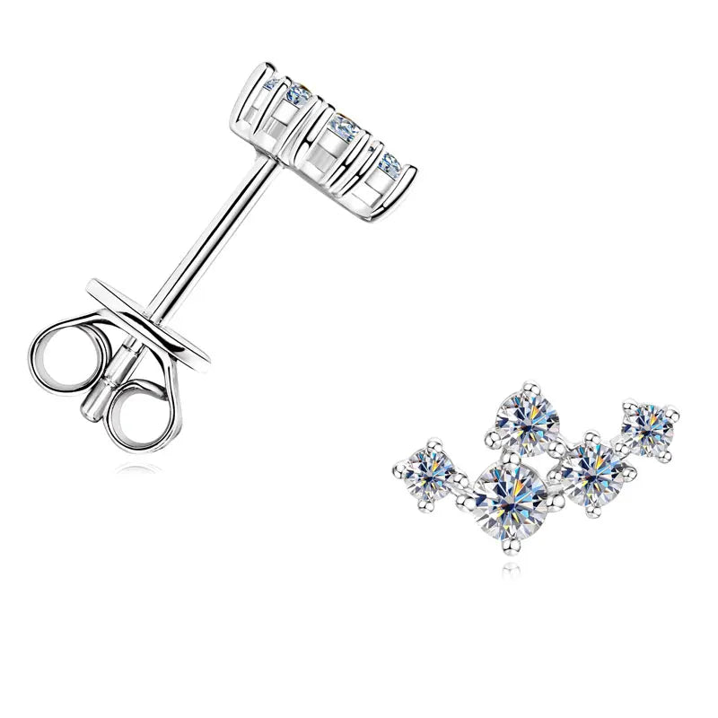 Moissanite 5-Stone D VVS1 Stud Earrings 925 Sterling Silver Push-Back Sparkling Women's Jewelry BandsCo Straps