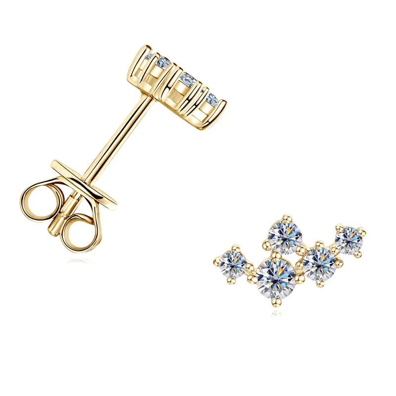 Moissanite 5-Stone D VVS1 Stud Earrings 925 Sterling Silver Push-Back Sparkling Women's Jewelry BandsCo Straps
