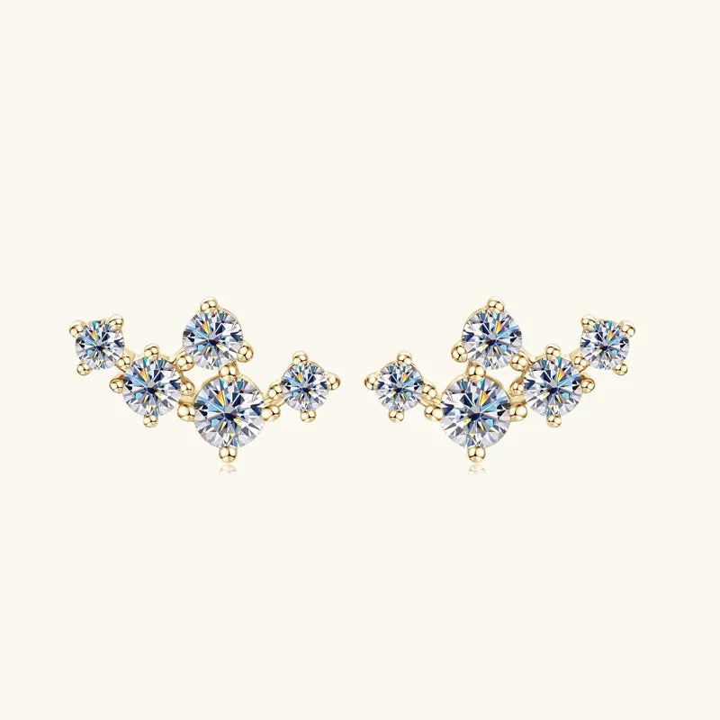 Moissanite 5-Stone D VVS1 Stud Earrings 925 Sterling Silver Push-Back Sparkling Women's Jewelry BandsCo Straps