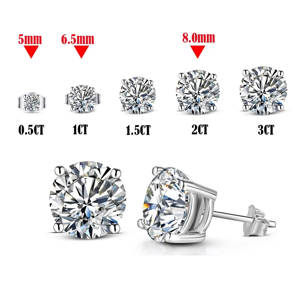 Moissanite 8mm D Color Stud Earrings 0.5-2 Ct 925 Sterling Silver Wedding BandsCo Straps