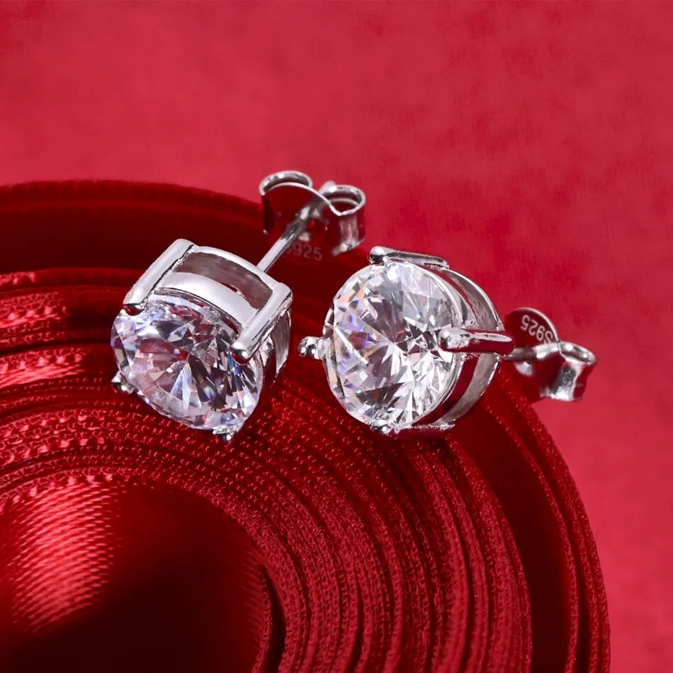 Moissanite 8mm D Color Stud Earrings 0.5-2 Ct 925 Sterling Silver Wedding BandsCo Straps