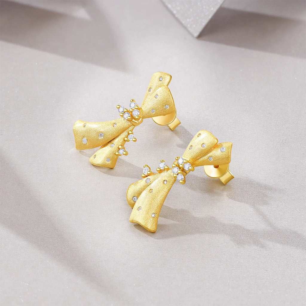 Moissanite 925 Sterling Silver 18K Gold Plated Bow Stud Earrings For Women BandsCo Straps