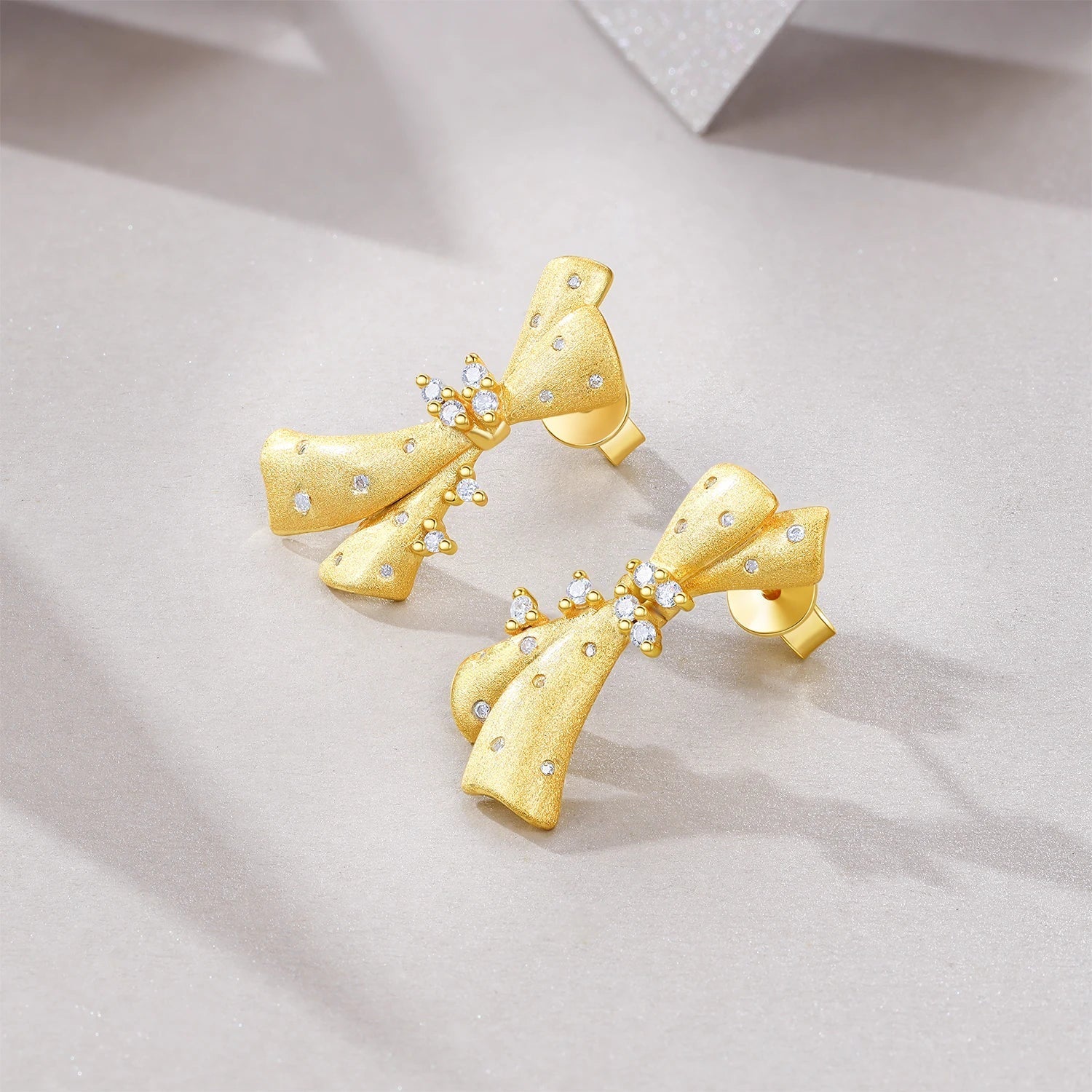 Moissanite 925 Sterling Silver 18K Gold Plated Bow Stud Earrings For Women BandsCo Straps