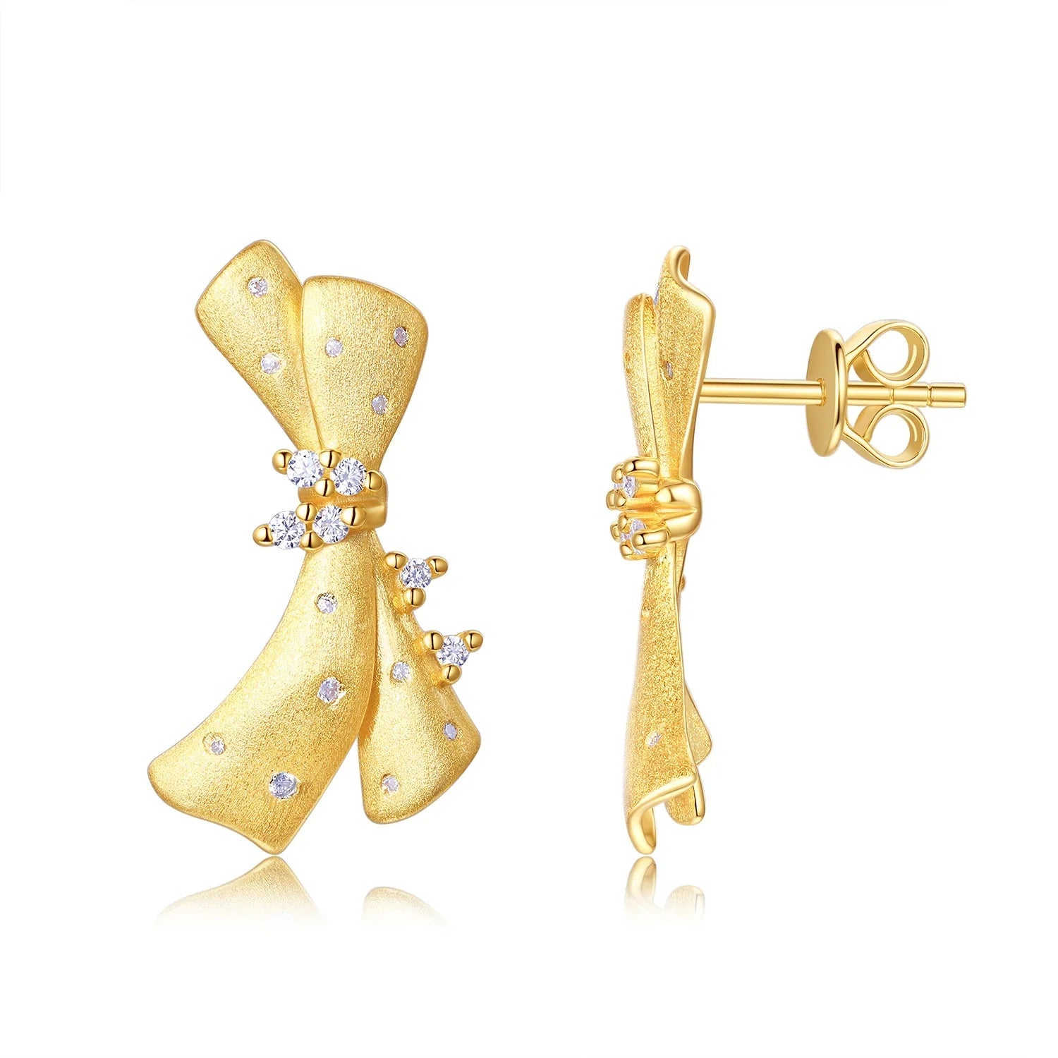 Moissanite 925 Sterling Silver 18K Gold Plated Bow Stud Earrings For Women BandsCo Straps