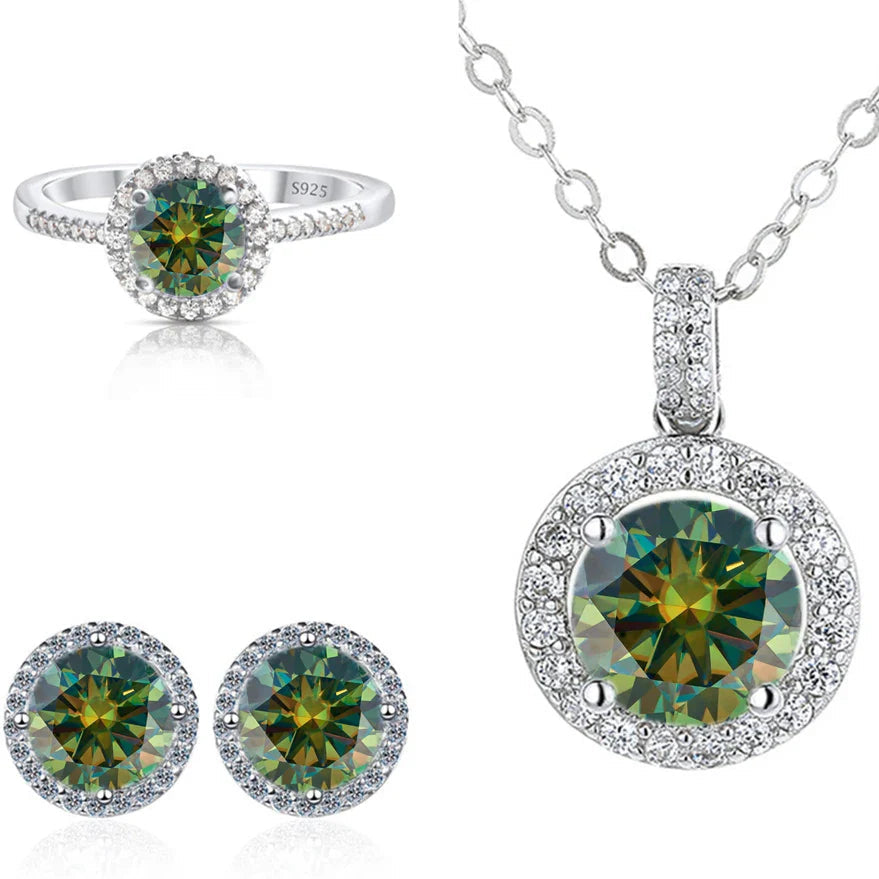 6.5mm Moissanite 925 Sterling Silver Bridal Jewelry Set Ring Earring Pendant BandsCo Straps