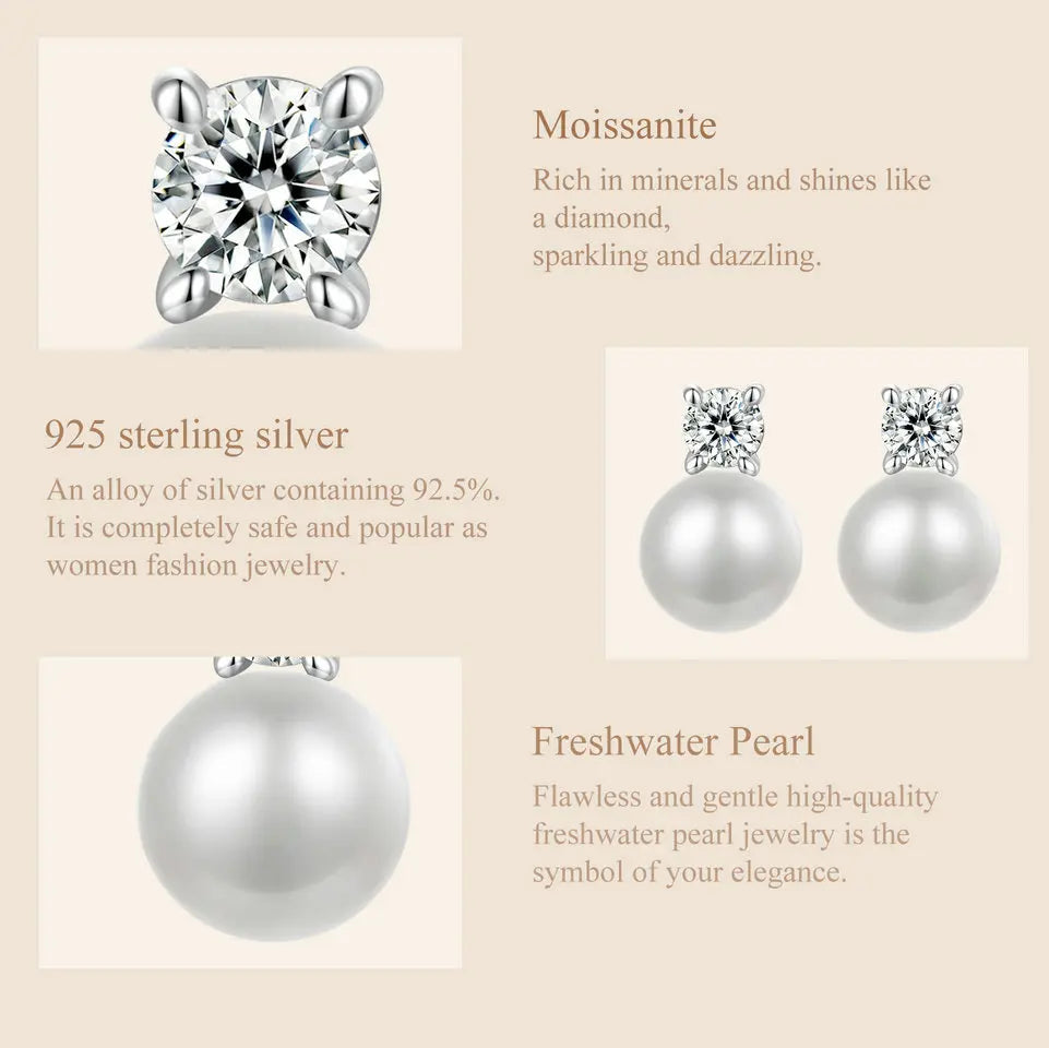 Moissanite 925 Sterling Silver Freshwater Pearl Stud Earrings VVS1 Lab Diamond BandsCo Straps