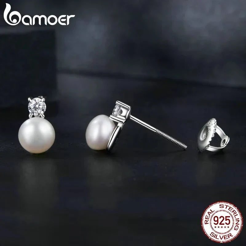 Moissanite 925 Sterling Silver Freshwater Pearl Stud Earrings VVS1 Lab Diamond BandsCo Straps