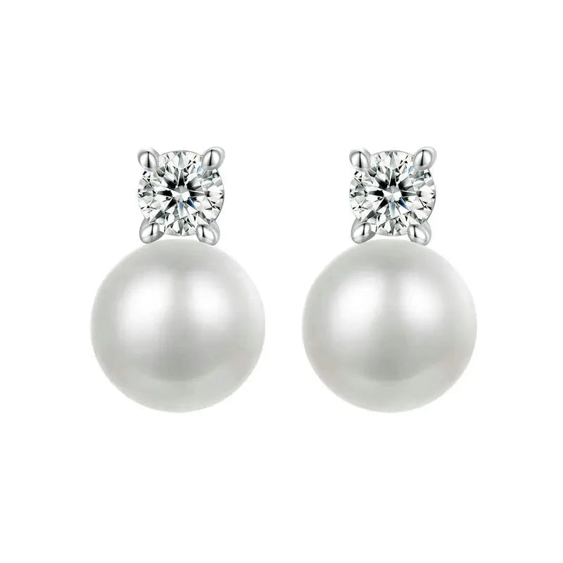 Moissanite 925 Sterling Silver Freshwater Pearl Stud Earrings VVS1 Lab Diamond BandsCo Straps