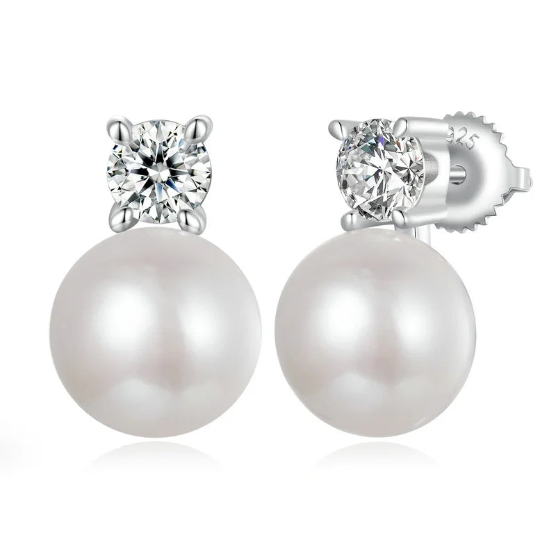 Moissanite 925 Sterling Silver Freshwater Pearl Stud Earrings VVS1 Lab Diamond BandsCo Straps