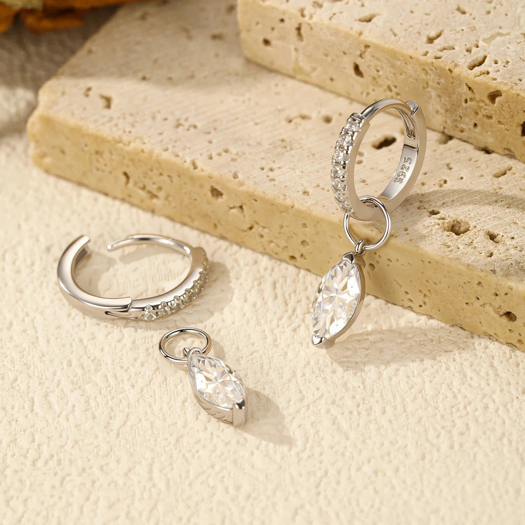 Moissanite 925 Sterling Silver Geometric Hoop Earrings For Women Fine Jewelry BandsCo Straps