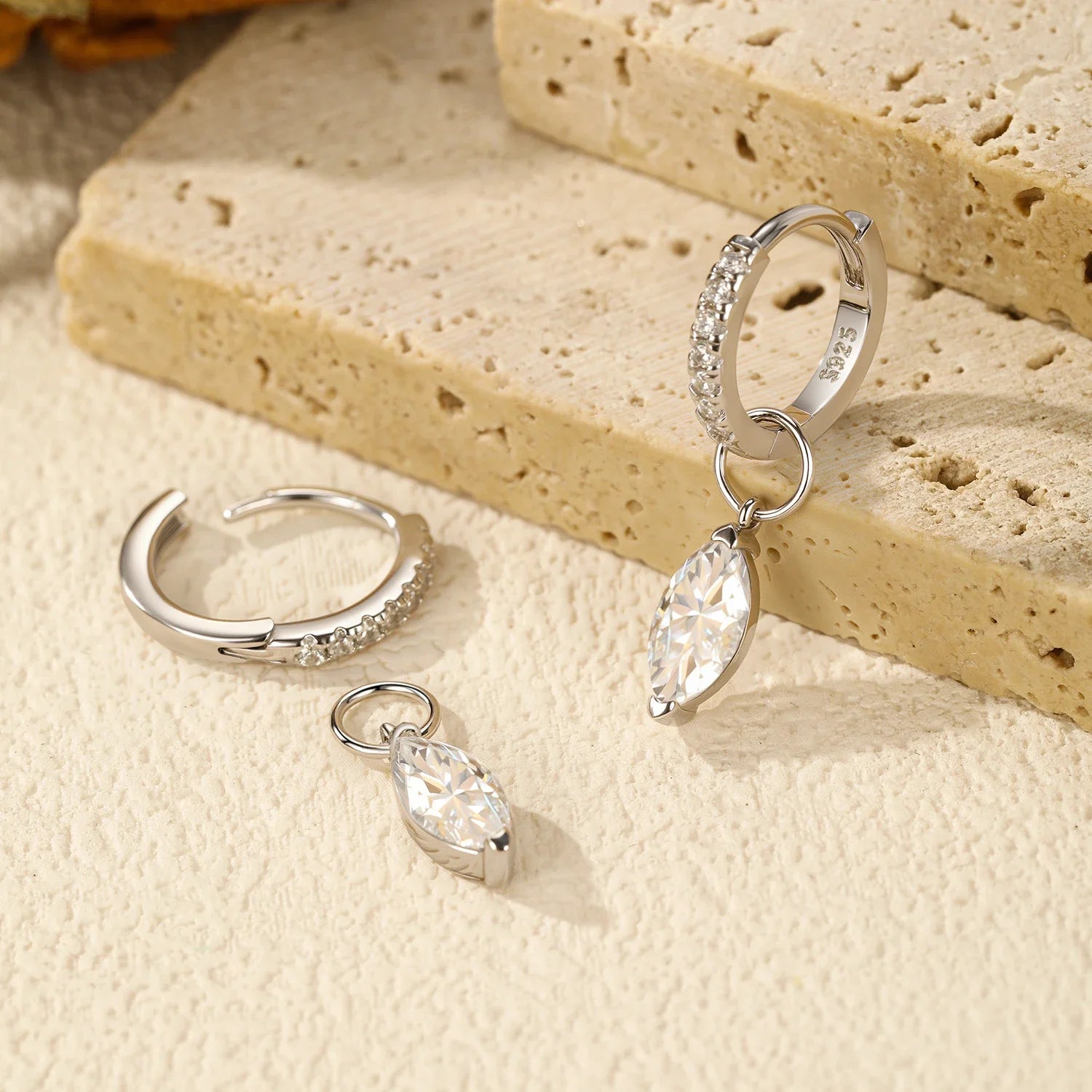 Moissanite 925 Sterling Silver Geometric Hoop Earrings For Women Fine Jewelry BandsCo Straps