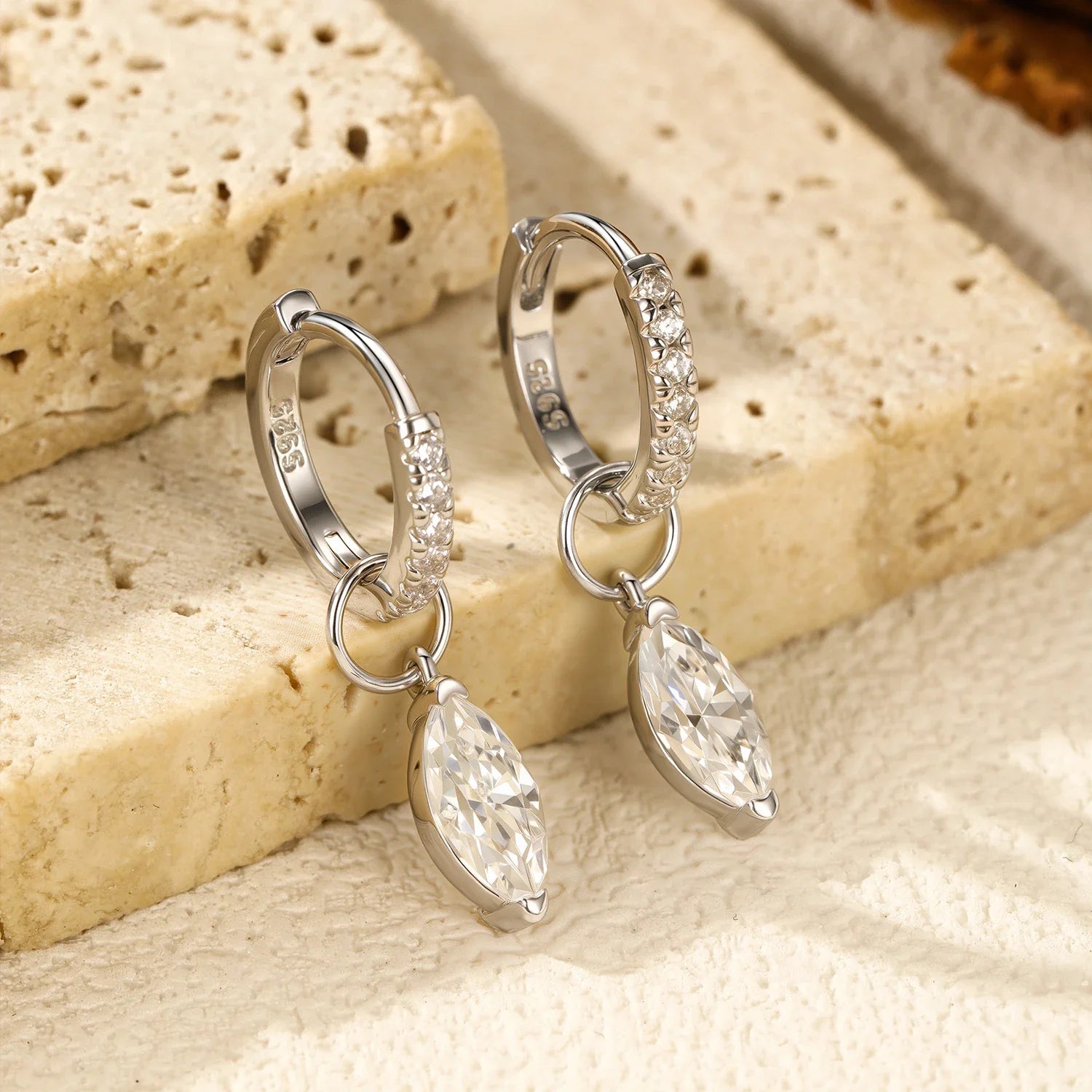 Moissanite 925 Sterling Silver Geometric Hoop Earrings For Women Fine Jewelry BandsCo Straps