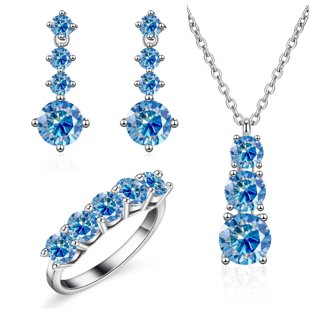 Moissanite 925 Sterling Silver Jewelry Set - Ring Earring Pendant Gift BandsCo Straps