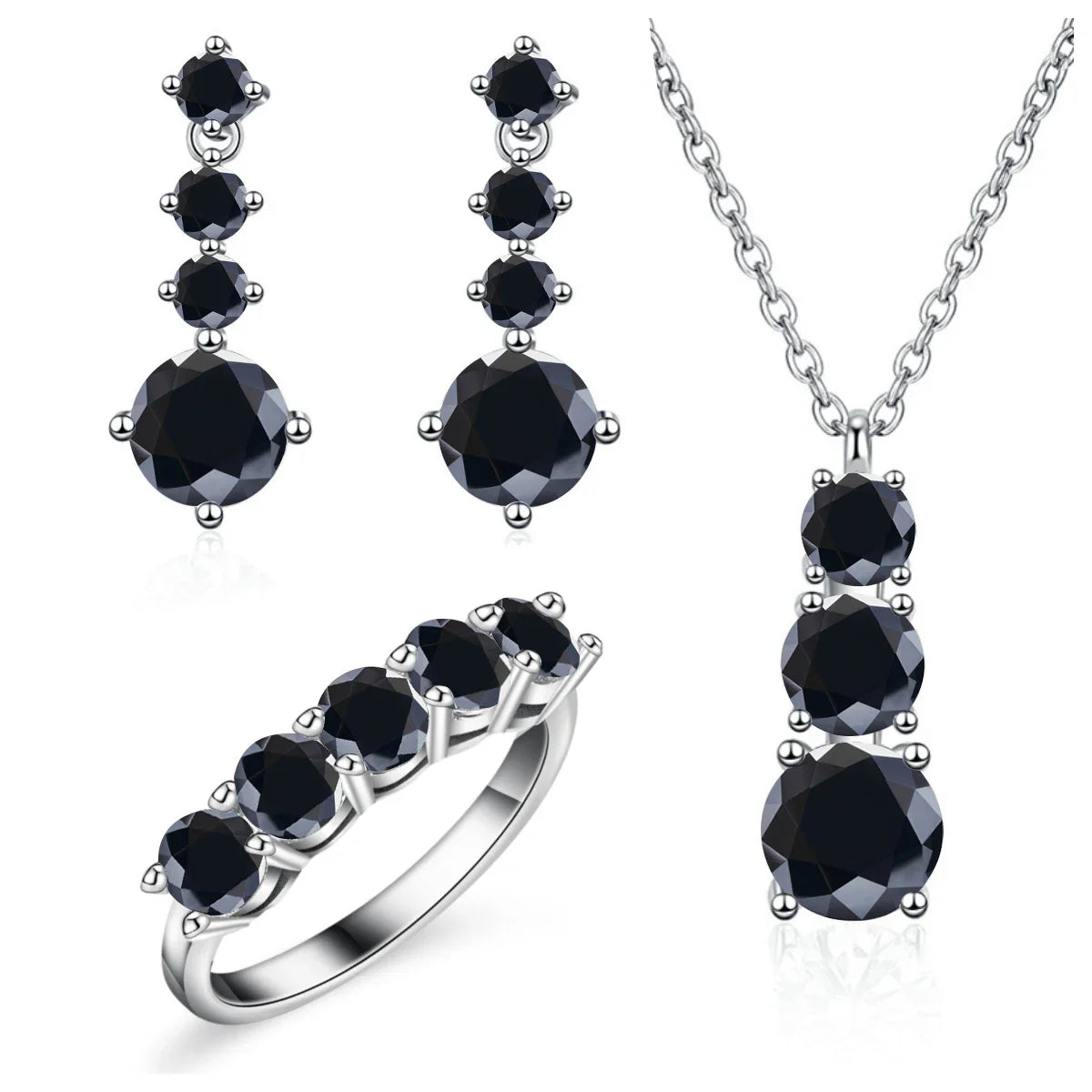 Moissanite 925 Sterling Silver Jewelry Set - Ring Earring Pendant Gift BandsCo Straps
