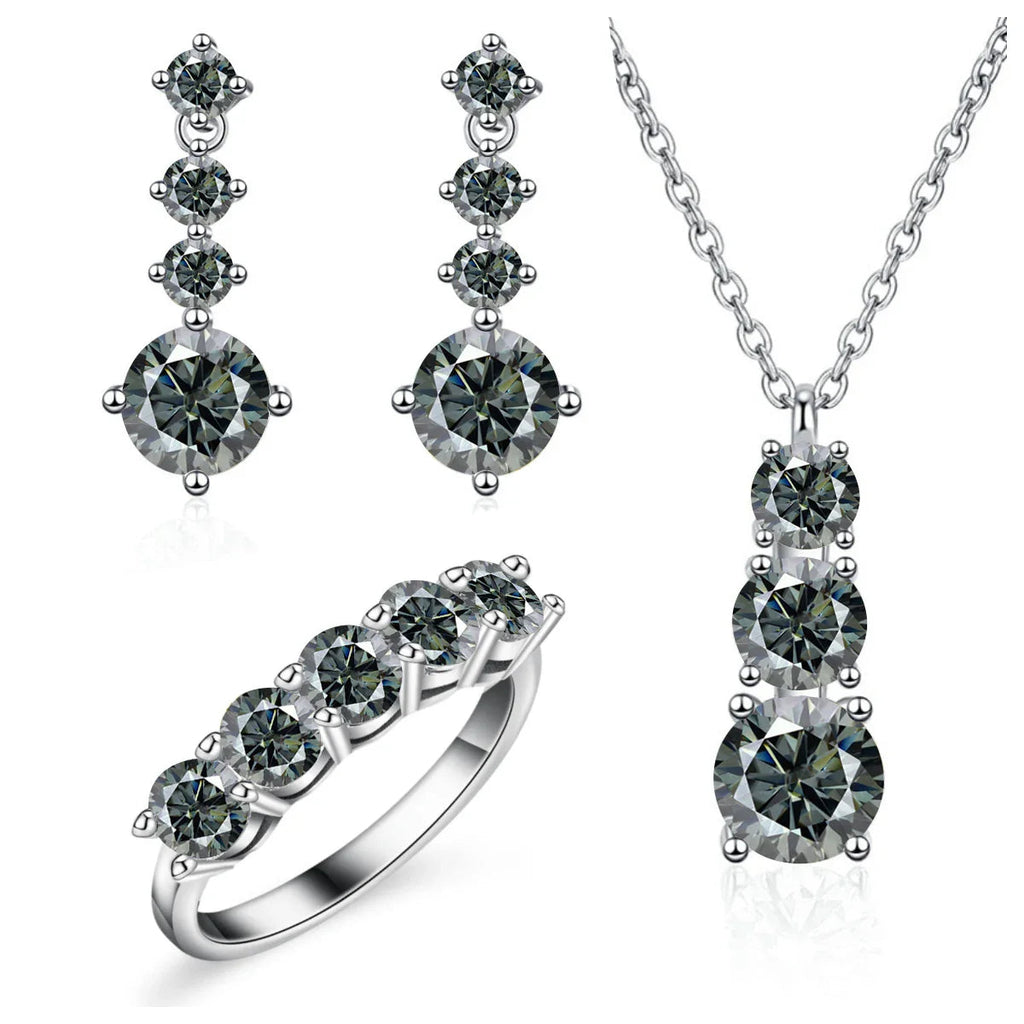 Moissanite 925 Sterling Silver Jewelry Set - Ring Earring Pendant Gift BandsCo Straps