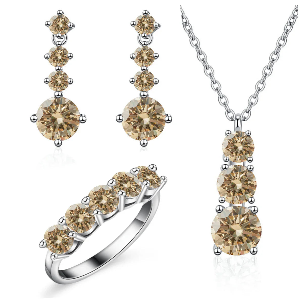 Moissanite 925 Sterling Silver Jewelry Set - Ring Earring Pendant Gift BandsCo Straps