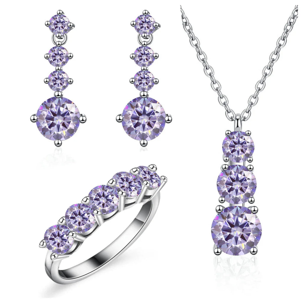 Moissanite 925 Sterling Silver Jewelry Set - Ring Earring Pendant Gift BandsCo Straps