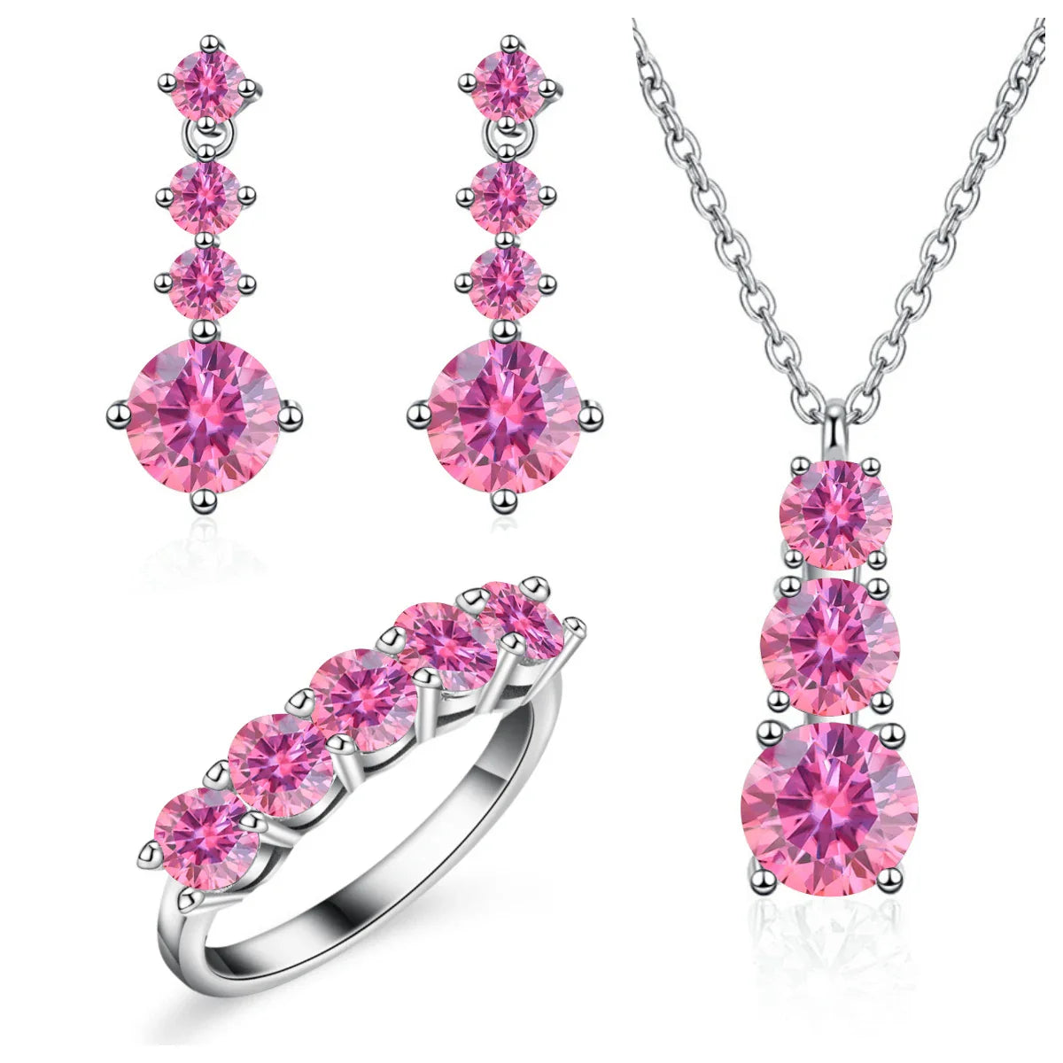 Moissanite 925 Sterling Silver Jewelry Set - Ring Earring Pendant Gift BandsCo Straps