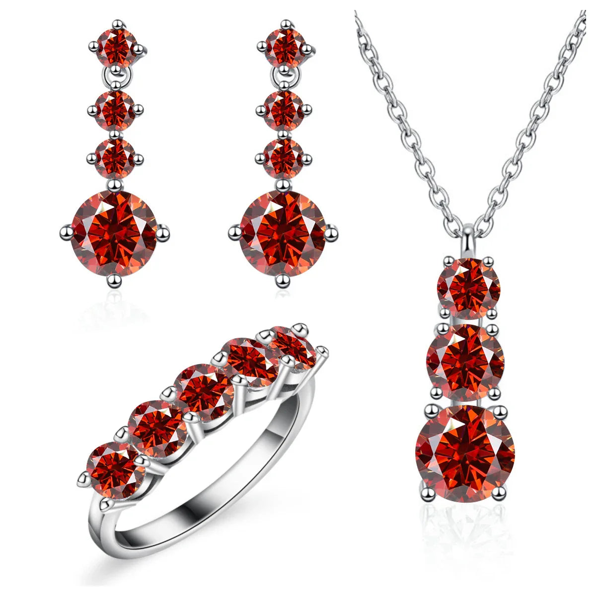 Moissanite 925 Sterling Silver Jewelry Set - Ring Earring Pendant Gift BandsCo Straps